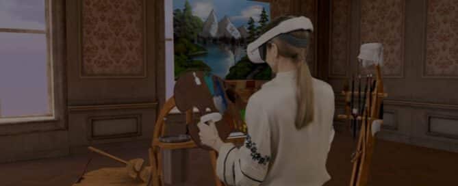 Mensen ervaren VR-kunstinstallatie bij bedrijfsuitje, VR Op Locatie